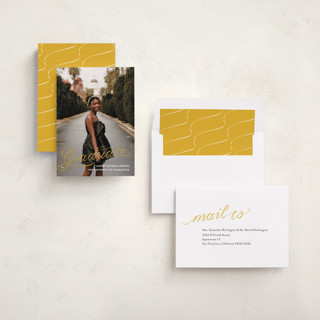 This is a citrine graduation announcements with standard by Megan Davis called ribbons and cords printing on recycled smooth signature in standard