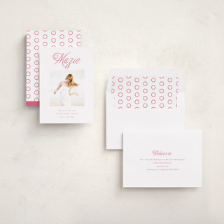 This is a fuchsia graduation announcements with standard by AK Graphics called minimal flourish printing on recycled smooth signature in standard