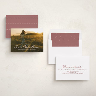 This is a rose graduation announcements with standard by Lea Delaveris called days gone by printing on recycled smooth signature in standard