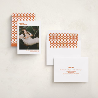 This is a clementine graduation announcements with standard by Megan Davis called vinyl printing on recycled smooth signature in standard