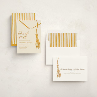 This is a aureate graduation announcements with standard by Jamie Alexander called inked printing on signature in standard