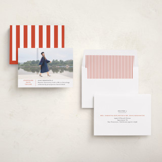 This is a tangerine graduation announcements with standard by Alethea and Ruth called simply stated printing on recycled smooth signature in standard