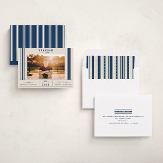 This is a navy graduation announcements with standard by Sarah Rosenthal called mvp printing on recycled smooth signature in standard