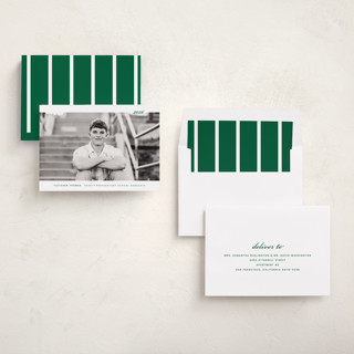 This is a forest graduation announcements with standard by Sara Hicks Malone called deerfield printing on recycled smooth signature in standard