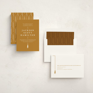 This is a goldenrod graduation announcements with standard by Amy Payne called tassel line printing on signature in standard