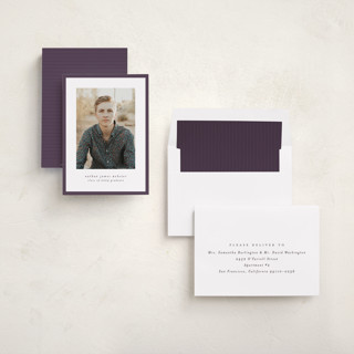 This is a aubergine graduation announcements with standard by Lea Delaveris called wrapped printing on recycled smooth signature in standard