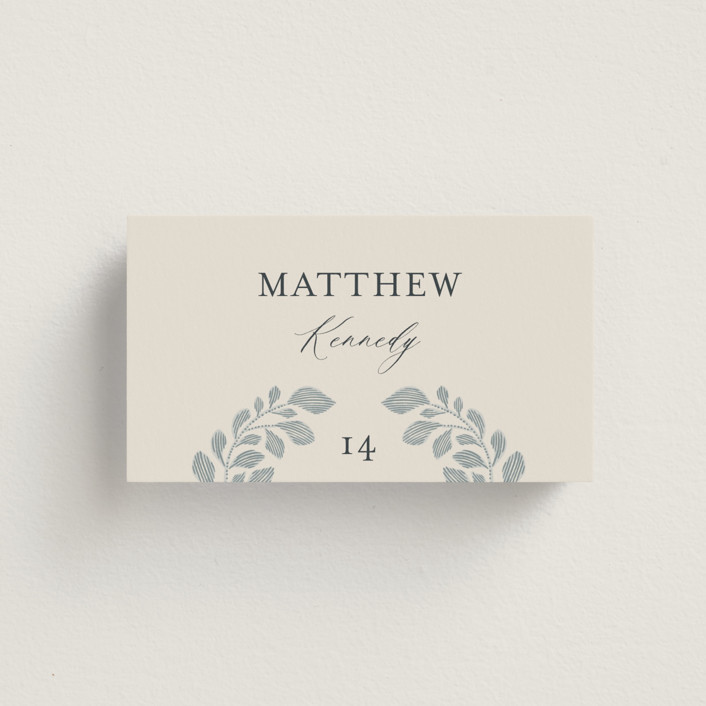 "Embroidered" - Place Cards in Dusty Blue by Jen Owens.