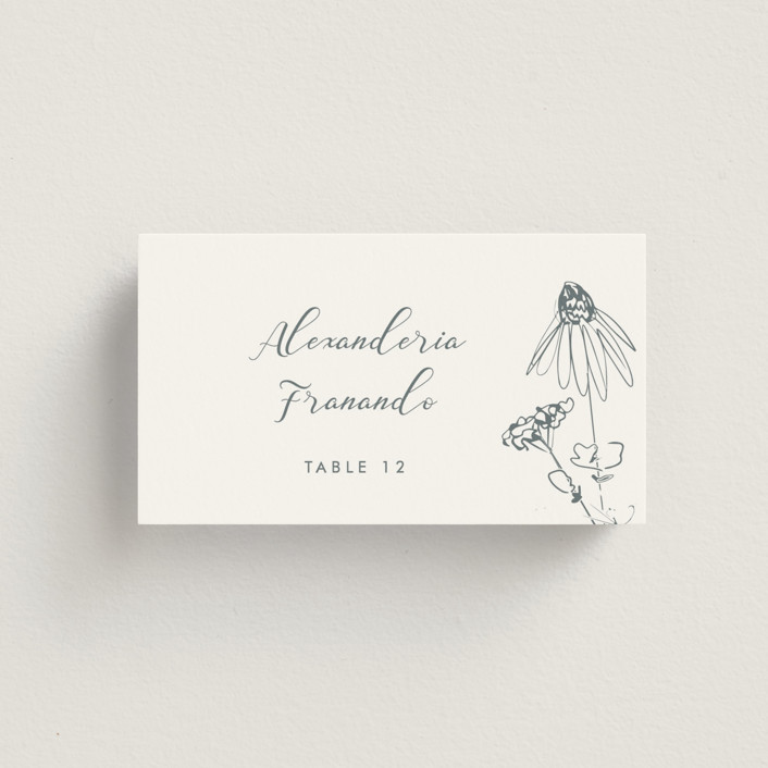"Sketched Florals" - Hand Drawn, Rustic Place Cards in Storm by Baumbirdy.