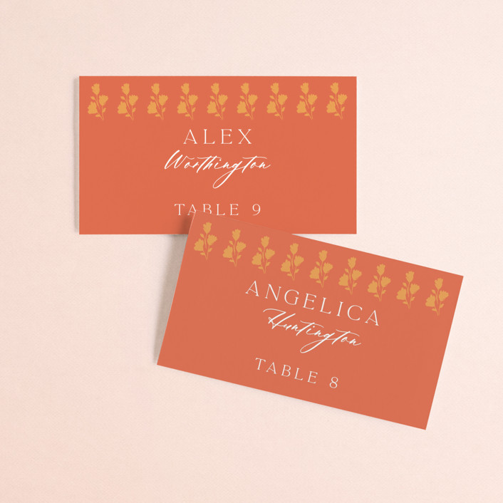 "Heritage Paisley" - Bohemian Place Cards in Tangerine by Kanika Mathur.