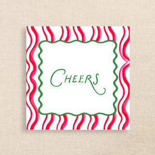 This is a multicolor party decorations by Papel Custom Design called cheers striped personalized cocktail napkins | pack of 50 premium quality in standard
