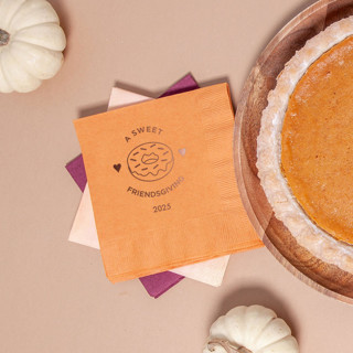 This is a orange party decorations by ForYourParty called sweet friendsgiving napkin, cocktail size, set of 100 in standard