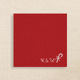 This is a red party decorations by Papel Custom Design called personalized red holiday cocktail napkins with candy cane icon in standard