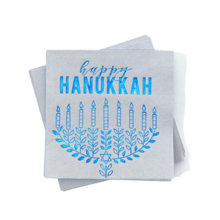 This is a gray party decorations by ForYourParty called happy hanukkah cocktail napkins, cocktail size, pack of 50 in standard