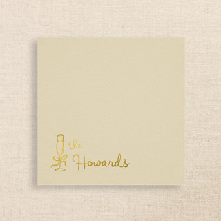 This is a beige party decorations by Papel Custom Design called champagne linen-like napkin with personalized family name & champagne glass icon in standard