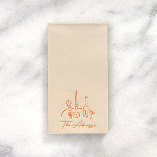 This is a beige party decorations by ForYourParty called food, family, friends napkin, guest towel, set of 50 in standard