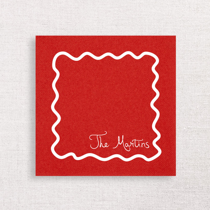 Personalized Holiday Wavy Border Premium Cocktail Napkins | Pack of 50 premium quality