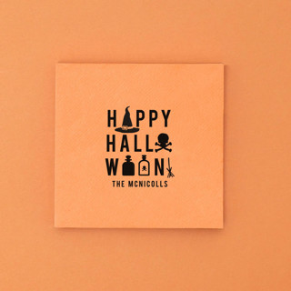 This is a orange party decorations by ForYourParty called halloween icons napkin, cocktail size, set of 50 in standard