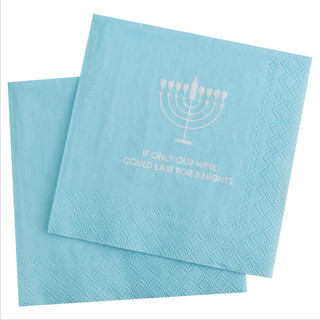 This is a blue party decorations by Chez Gagné called if only our wine could last for 8 nights -  cocktail napkins in standard