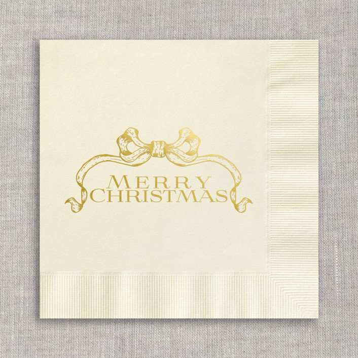 Merry Christmas foil cocktail napkins - Cream Napkins (Set of 20)