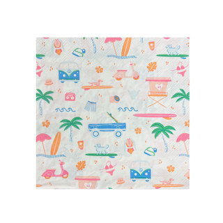 This is a multicolor party decorations by Jollity and Co called surf's up large napkins - set of 16 in standard