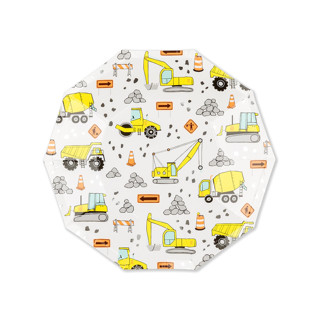 This is a multicolor party decorations by Jollity and Co called under construction small plates - pack of 8 in standard