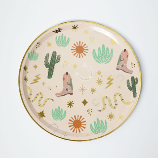 This is a multicolor party decorations by POP Party Supplies called western dinner plates in standard