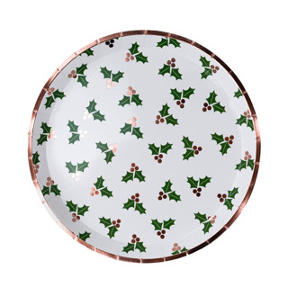 This is a multicolor party decorations by Jollity and Co called holly print dinner plates - set of 8 in standard