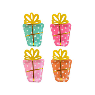 This is a multicolor party decorations by Jollity and Co called jingle all the way present plates - set of 12, 4 of each color per pack in standard