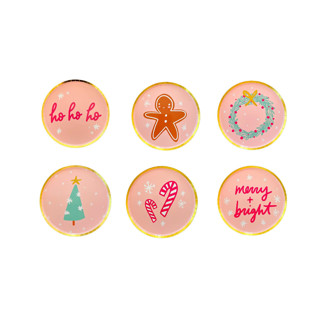 This is a pink party decorations by Jollity and Co called jingle all the way dessert plates - set of 12, 2 of each style per pack in standard