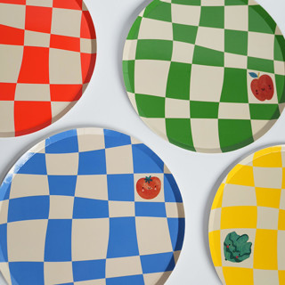 This is a multicolor party decorations by POP Party Supplies called little chef checkered dinner plates (x12) in standard