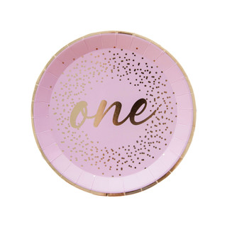 This is a pink party decorations by Jollity and Co called pink onederland dessert plates - pack of 8 in standard