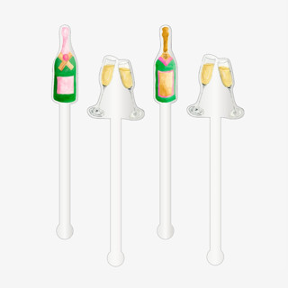 This is a clear party decorations by Liesel Anne called champagne bottles and flutes celebration acrylic drink stir sticks (set of 4) in standard