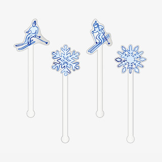 This is a clear party decorations by Liesel Anne called skier snowflake acrylic drink stir sticks (set of 4) in standard