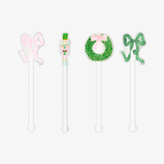 This is a clear party decorations by Liesel Anne called pink christmas acrylic drink stir sticks (set of 4) in standard