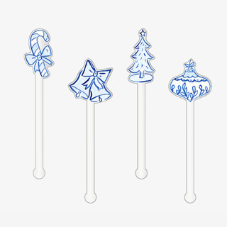 This is a clear party decorations by Liesel Anne called blue and white christmas acrylic drink stir sticks (set of 4) in standard