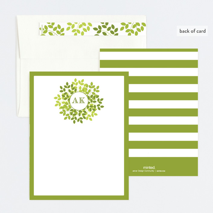 Wreath in Green Personalized Stationery by LollieJ Minted