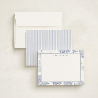 This is a periwinkle personalized stationery thank you cards with standard by Jenna Holcomb called coastal toile printing on signature in 4.25x5.5