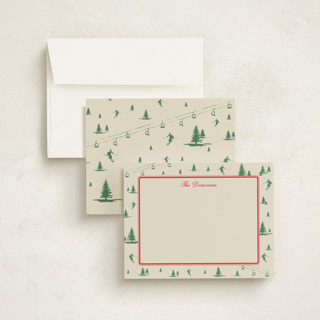 This is a sage personalized stationery thank you cards with standard by Jen Ramsey called ski time printing on signature in 4.25x5.5