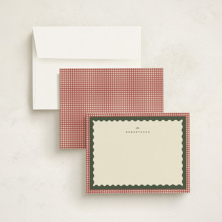 This is a cranberry personalized stationery thank you cards with standard by Ellen Schlegelmilch called gingham layers printing on signature in 4.25x5.5