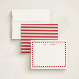 This is a candy cane personalized stationery thank you cards with standard by Alston Foster called sweet peppermint frame printing on signature in 4.25x5.5