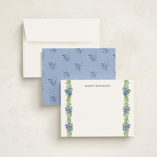 This is a frosted personalized stationery thank you cards with standard by Sarah Knight called plaid bows printing on signature in 4.25x5.5