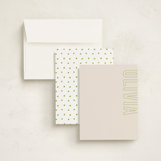 This is a olive personalized stationery thank you cards with standard by Ilene Guy called big name printing on signature in 4.25x5.5