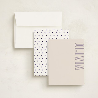 This is a navy personalized stationery thank you cards with standard by Ilene Guy called big name printing on signature in 4.25x5.5