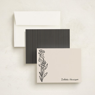 This is a black dahlia personalized stationery thank you cards with standard by Jenna Holcomb called wildflower note printing on signature in 4.25x5.5