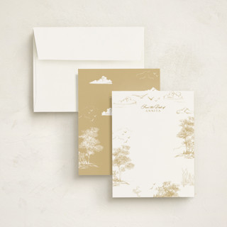 This is a seashell personalized stationery thank you cards with standard by Lucrecia Caporale called lake side toile printing on signature in 4.25x5.5