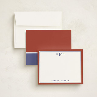 This is a maroon personalized stationery thank you cards with standard by Kat Roberts called a perfect gentleman printing on signature in 4.25x5.5