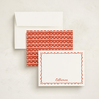 This is a coral personalized stationery thank you cards with standard by Becky Nimoy called inked scallops printing on signature in 4.25x5.5