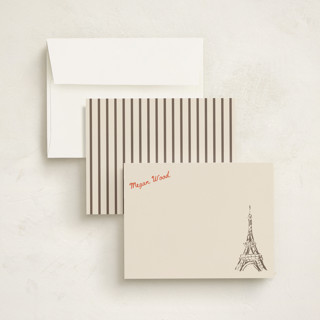 This is a antique bronze personalized stationery thank you cards with standard by Cass Loh called eiffel in love printing on signature in 4.25x5.5