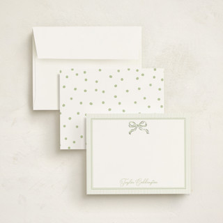 This is a pistachio personalized stationery thank you cards with standard by Helena Vitto called bow printing on signature in 4.25x5.5