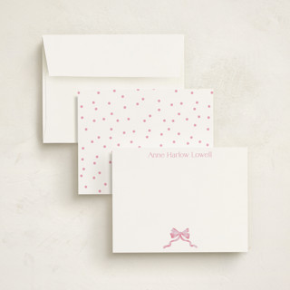This is a blush personalized stationery thank you cards with standard by Pink House Press called bow printing on signature in 4.25x5.5